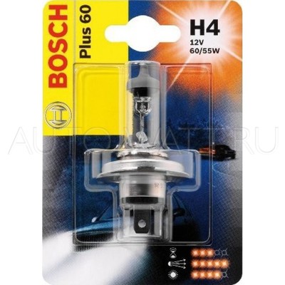 Лампа галогенная H4 - Bosch Plus 60% PlusLife 12V 55/60W