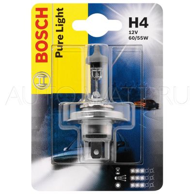Лампа галогенная H4 - Bosch Pure Light 12V 65/55W
