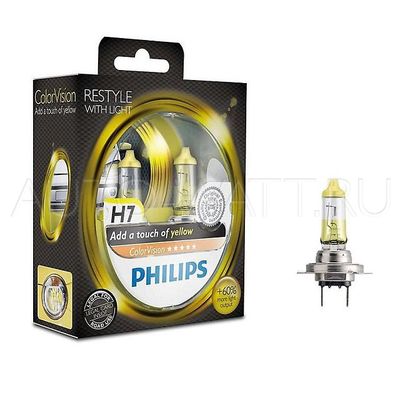 Лампа галогенная H7 - PHILIPS Color Vision +60% 12V 55W 2800K Комплект