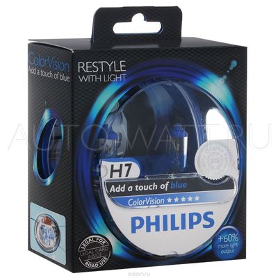 Лампа галогенная H7 - PHILIPS Color Vision +60% Blue 12V 55W Синяя Комплект