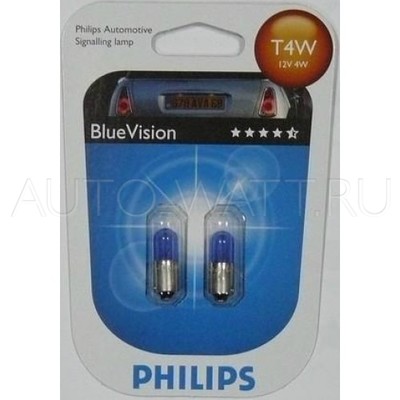Лампа галогенная T4W (BA9s) - PHILIPS Blue Vision 12V 4W 4200K Комплект