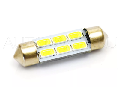 Светодиодная лампа C10W 41 мм - 6 SMD5630 2.4Вт Белая