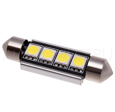 Светодиодная лампа C10W 41 мм - 4 SMD5050 Обманка 3Вт Белая