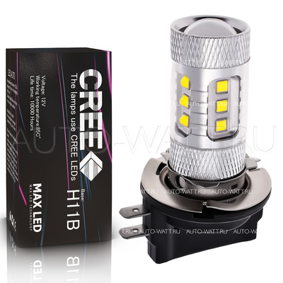 Светодиодная лампа H11B - 16 CREE Линза 80Вт