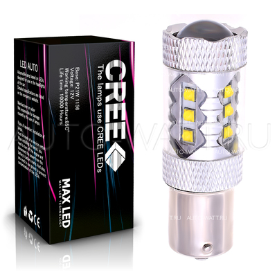 Светодиодная лампа P21W 1156 - 16 CREE Линза 80Вт