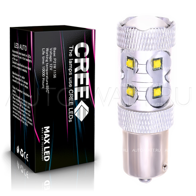 Светодиодная лампа P21W 1156 - 10 CREE Линза 50Вт