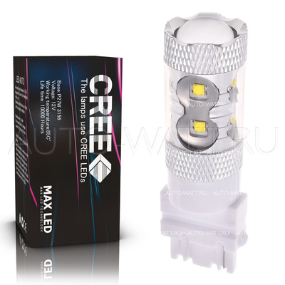 Светодиодная лампа P27W 3156 - 10 CREE Линза 50Вт