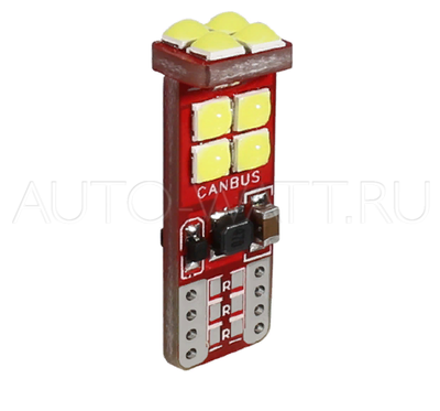 Светодиодная лампа W5W T10 – 12 SMD3030 + Обманка 12Вт Белая