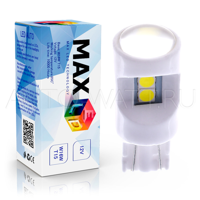 Светодиодная лампа W16W T15 – Max-Ceramic 3030 6Led 6Вт Белая