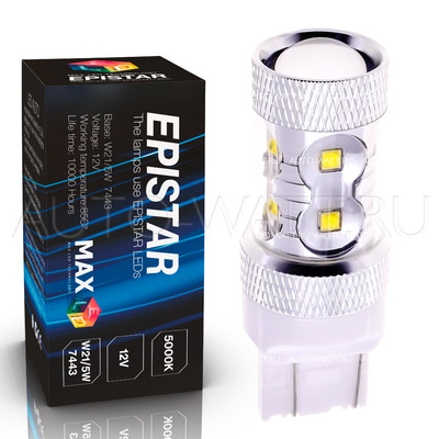 Светодиодная лампа W21/5W 7443 - 10 Epistar Линза 50Вт