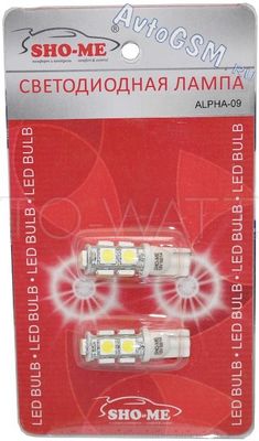 Светодиодная лампа W5W T10 - SHO-ME T10 - ALPHA 09 - 9W Белая