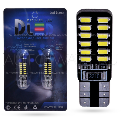 Светодиодная лампа W5W T10 – 24 SMD3014 2.4Вт + Обманка