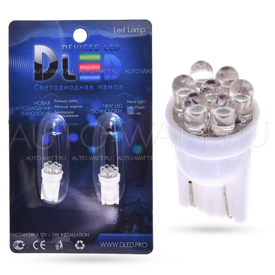 Светодиодная лампа W5W T10 – 7 Dip Led 0.4Вт Белая