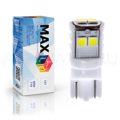 Светодиодная лампа W5W T10 – Max-Ceramic 3030 6Led 3Вт Белая
