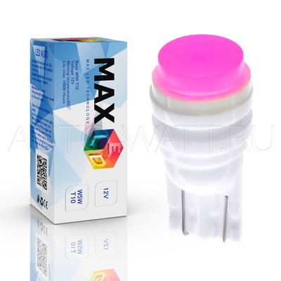 Светодиодная лампа W5W T10 – Max-Ceramic COB 2Вт Розовая