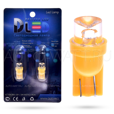 Светодиодная лампа W5W T10 – 1 Dip Led Цилиндр 0.1Вт Жёлтая