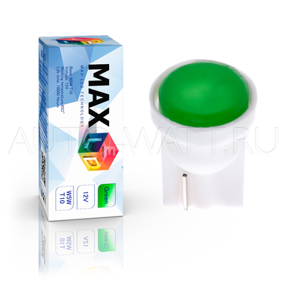 Светодиодная лампа W5W T10 – Max-COB 1Вт Зелёная
