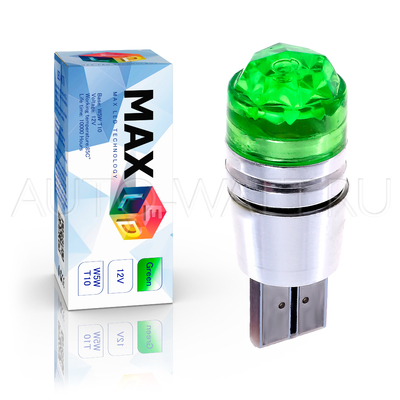 Светодиодная лампа W5W T10 – Max-Cristal 3Вт Зелёная