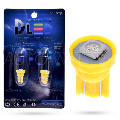 Светодиодная лампа WY5W T10 – 1 SMD5050 0.24Вт Жёлтая