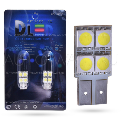 Светодиодная лампа W5W T10 – 4 SMD5050 0.96Вт Белая