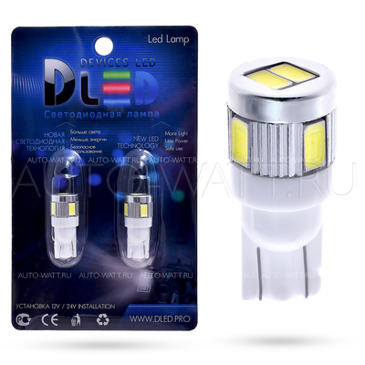 Светодиодная лампа W5W T10 – 6 SMD5630 Стабилизатор 2.4Вт Белая