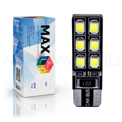Светодиодная лампа W5W T10 – Max-Hill 12Led 4Вт + Обманка