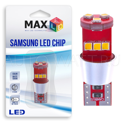 Светодиодная лампа W5W T10 – Max-Samsung Chip 9Led 9Вт Белая