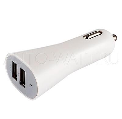 USB Зарядка в прикуриватель автомобиля White 2A/1A 12в